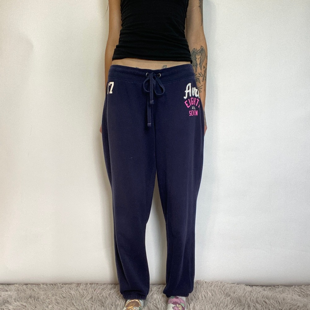 Aeropostale Navy Pink Aero 87 Graphic Drawstring Straight Leg Sweatpants Y2K L